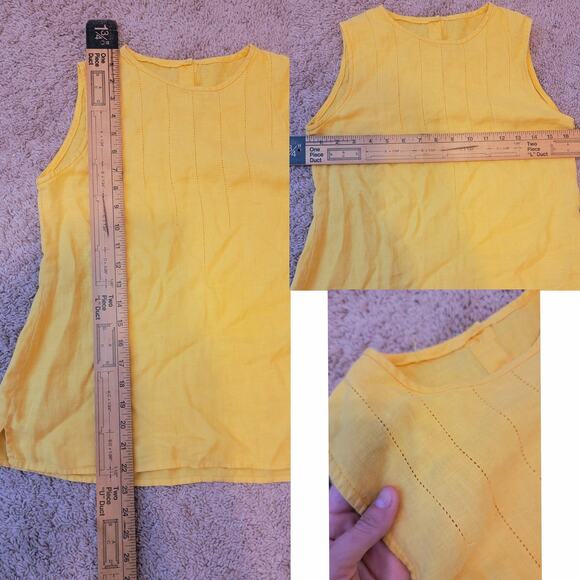 Linen Canary Yellow Tank with Detailed Collard Stitch - Picture 4 of 6